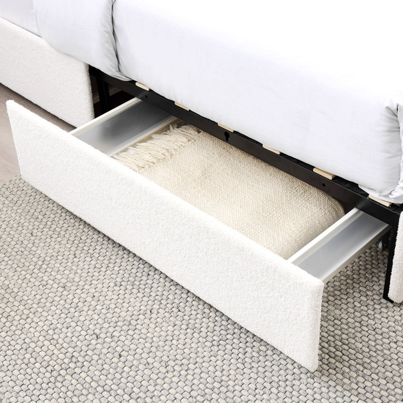 Criselle Bed Frame with Headboard Boucle Bed Frame with 4 Drawers Storage Bed Adjustable Headboard