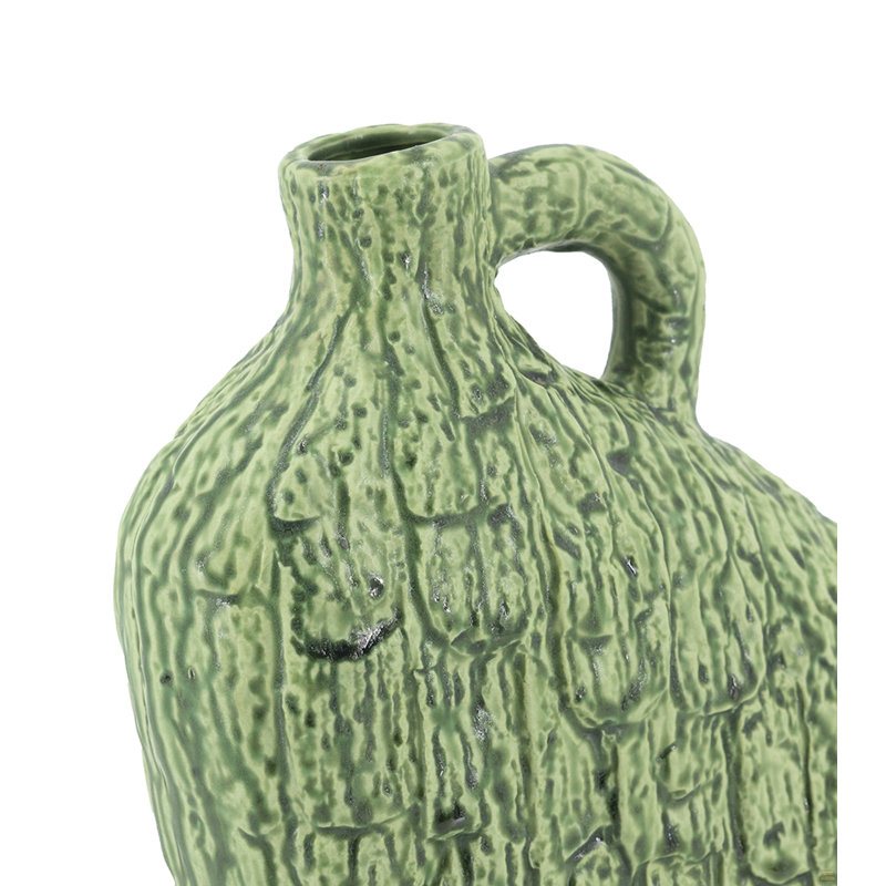 Vase en céramique vert 8,1 x 3,1 x 8,3 po avec poignée et texture organique