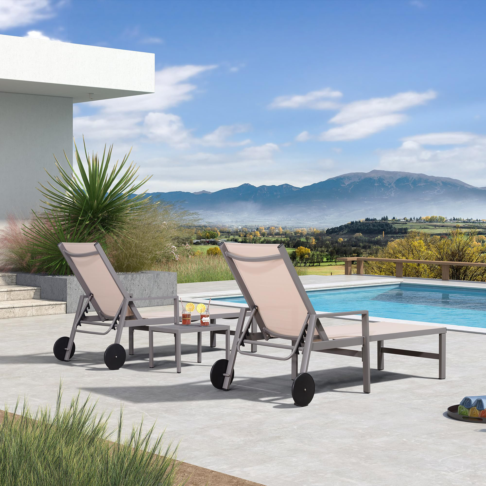 Latitude Run® Outdoor Chaise Lounge Set Of 2 Aluminum Patio Chaise ...