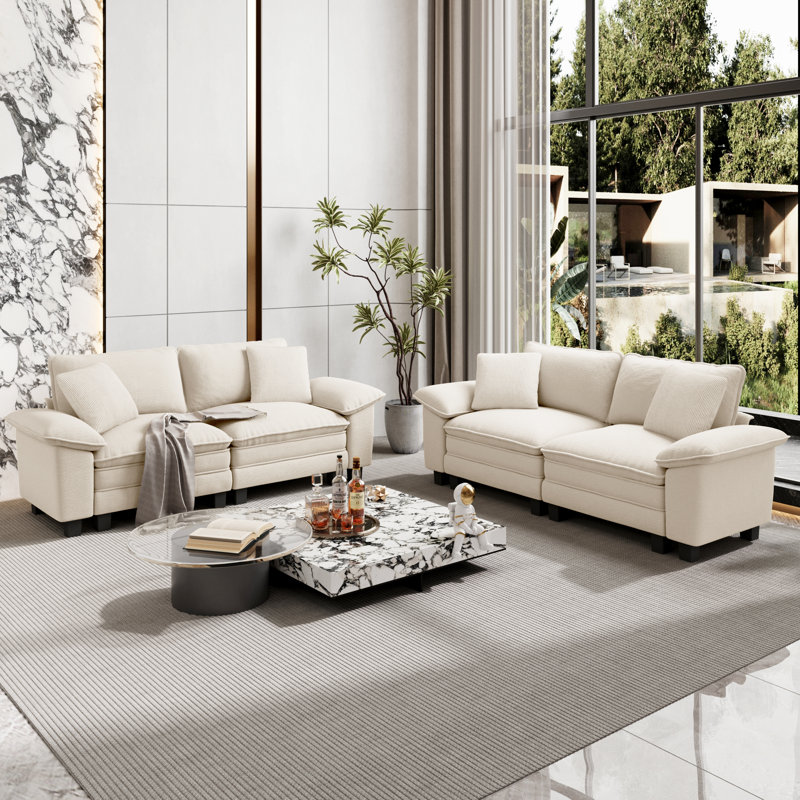 Ensemble de canapé modulaire rembourré 2 pièces, ensemble de canapé surdimensionné avec causeuse, Chenille ivoire