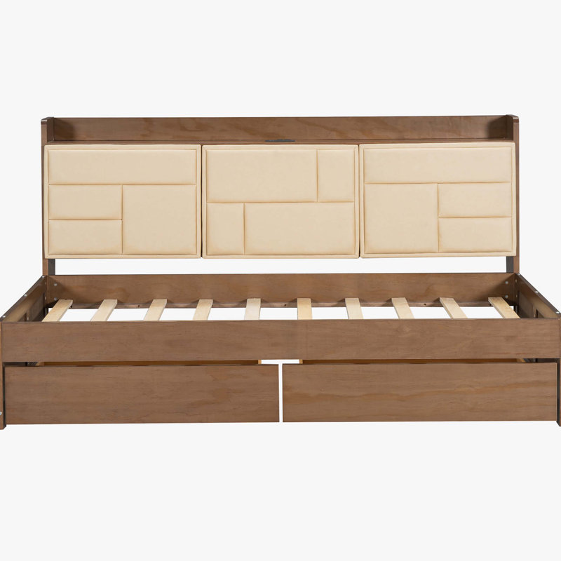 Onut Upholstered Faux Leather Daybed Bed with Drawers and Shelves, Twin