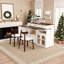 Ensemble d'îlot de cuisine extensible et rotatif avec 2 chaises en bois massif, 4 tiroirs et prises intégrées-325641779