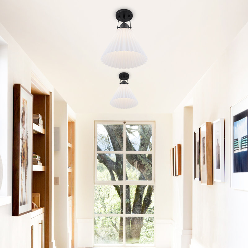 Luminaire suspendu en verre plissé Farmhouse, hauteur réglable de 13 po à 92 po, cadre à poignée rétro noir mat avec abat-jour en verre blanc givré, base E26, homologué ETL - parfait pour la salle à manger avec îlot de cuisine