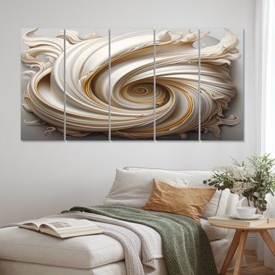 «Tender White Whirling Vision», reproduction sur toile à spirales abstraites - 5 panneaux égaux