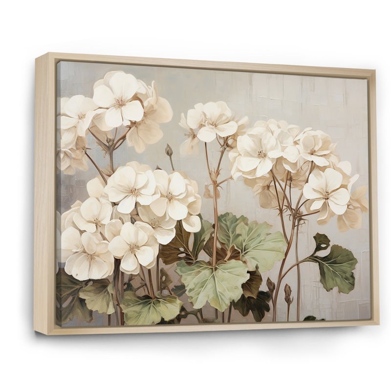 Minimalisme beige géraniums III - impression, Cadre naturel flottant, H 16 po x l 32 po x P 1 po