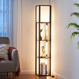 Catara 64.2'' Black LED Dimmable Column Floor Lamp with Shelves