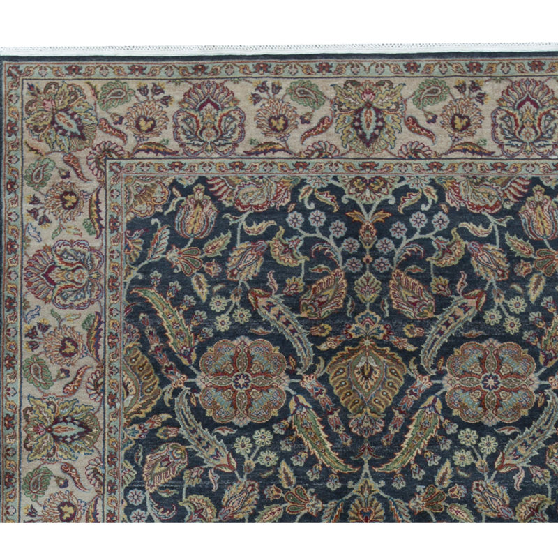Mahajaran Wool Oriental Area Rug in Navy/Camel
