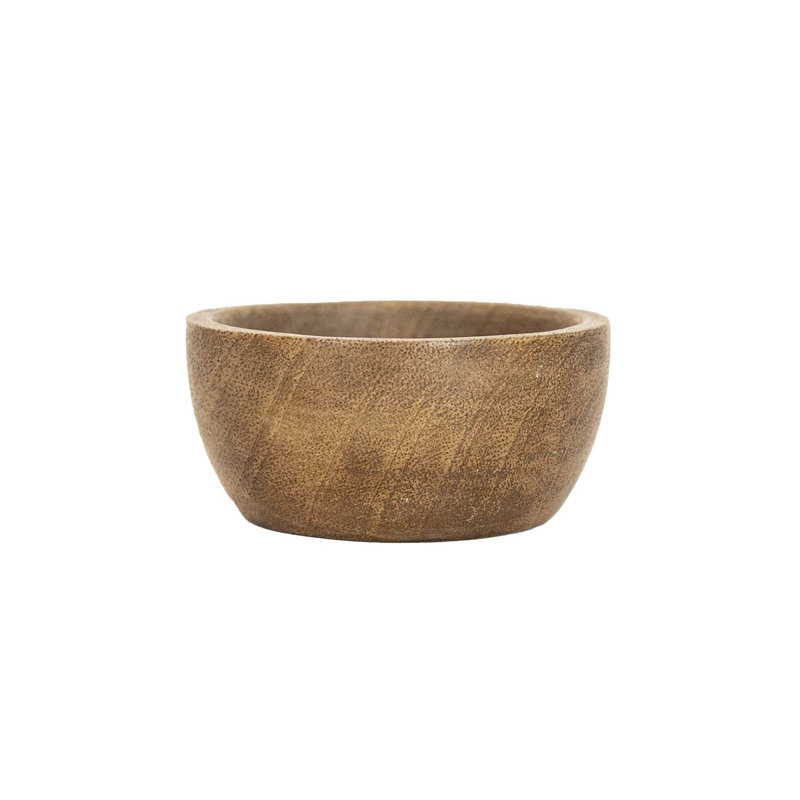 Set of 3 Brown Mango Wood Pinch Bowls with Leather Tie
