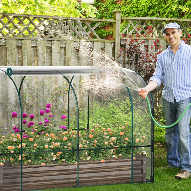 Lit de jardin surélevé galvanisé avec petite couverture de serre en PVC, jardinière en métal sans fond de 72,8 po x 37,4 po x 47,2 po avec fenêtre enroulable