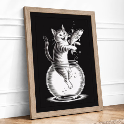 Cat in Fishbowl Vintage - Framed Print