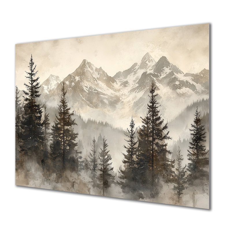 Timber and Peaks Mountain Simplicity in Winter II - montagnes, art mural en métal, H 34 po x l 44 po
