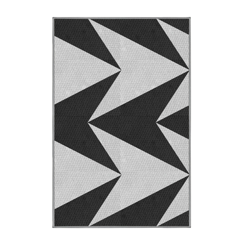 Tapis tissé à la machine blanc et noir, Rectangle 5 pi x 8 pi