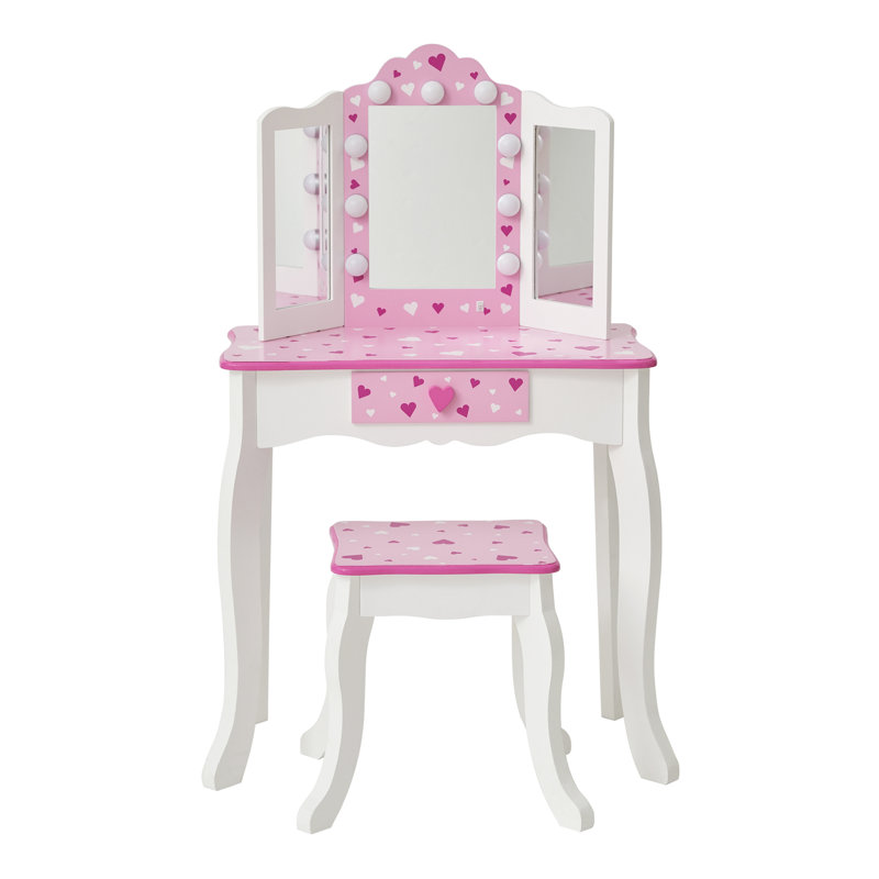 Ensemble de coiffeuse et tabouret de jeu Teamson Kids, chérie, blanc et rose