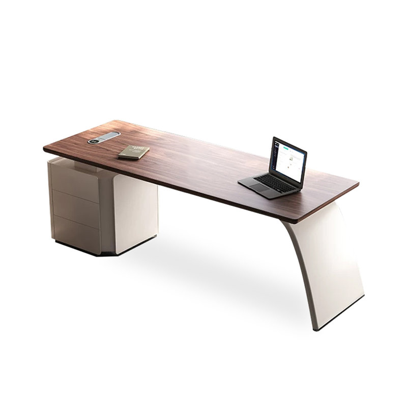 Bureau rectangulaire en noyer massif + bois manufacturé avec 3 tiroirs, Retour à gauche, H 29,53 po x l 62,99 po x P 27,56 po