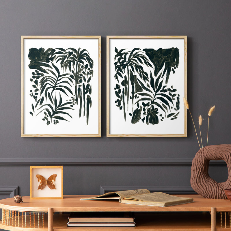 Encre Jungle I - impression encadrée de qualité supérieure - prête à être accrochée - aucun clou requis - aucun clou requis