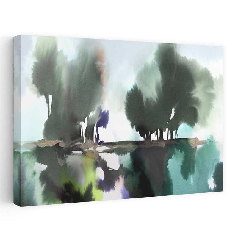 «Verdant Drift I Abstract Contemporary Landscape Nature», art mural, H 12 po x l 18 po