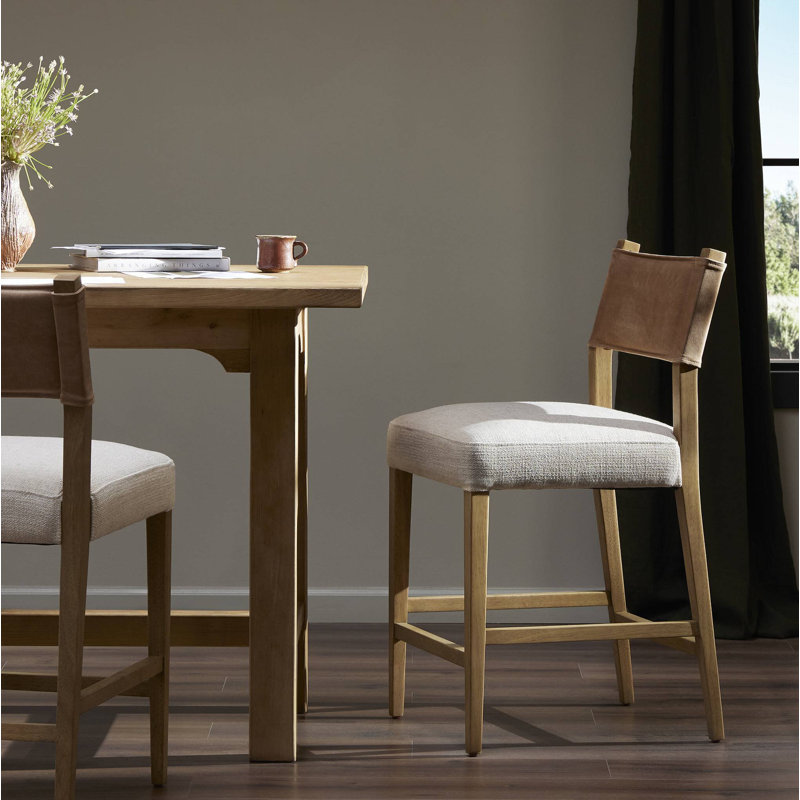 Lorretta Solid Wood Upholstered Low Back Stool, Counter Stool (25.98" Seat Height), Burnished Parawood