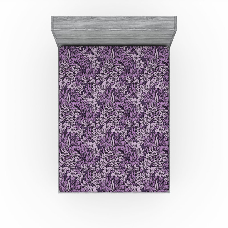 Ensemble de 2 draps-housses Ambesonne, Lilas pâle, aubergine / floral, Drap-housse de taille très grand