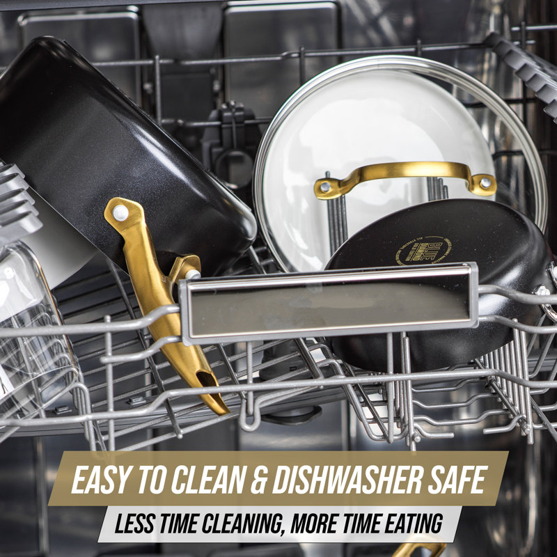 Black and Gold Aluminum Nonstick Cookware Set with Glass Lids