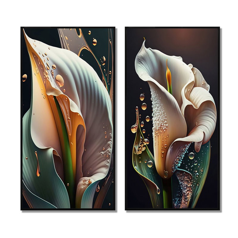 "Gren et fleur de lys Calla blanc" 2 - Pièces sur toile, Cadre noir, H 20 po x l 24 po