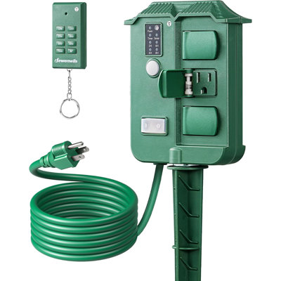 Outdoor Power Stake Timer with Remote Control, Dusk-to-Dawn Light Timer for Outdoor Landscape Lighting