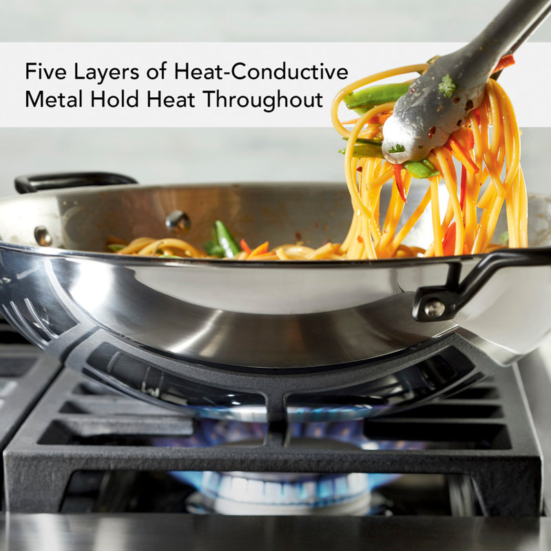 KitchenAid 5-Ply Clad Stainless Steel Induction Wok, 15-Inch, Polished Stainless Steel