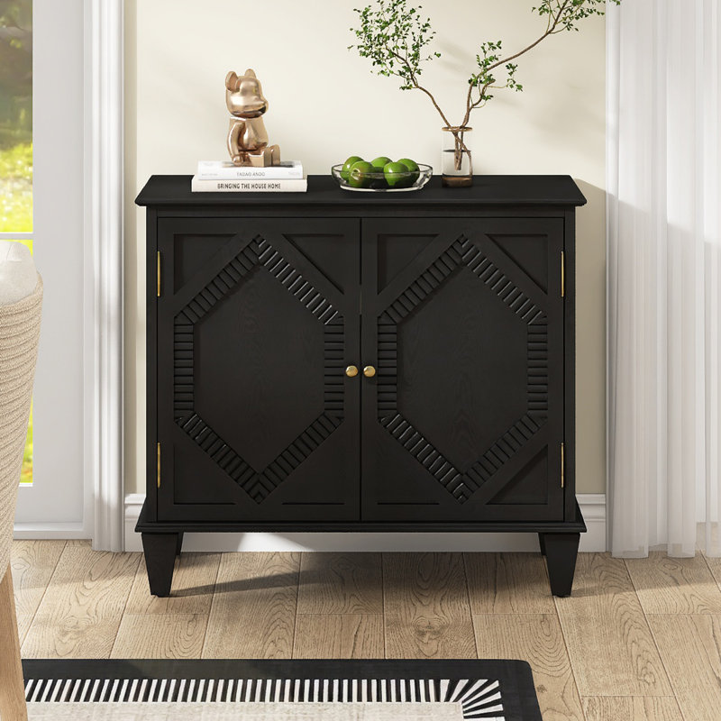 Buffet rétro l 33,6 po avec tablette réglable, pieds en bois massif, Noir