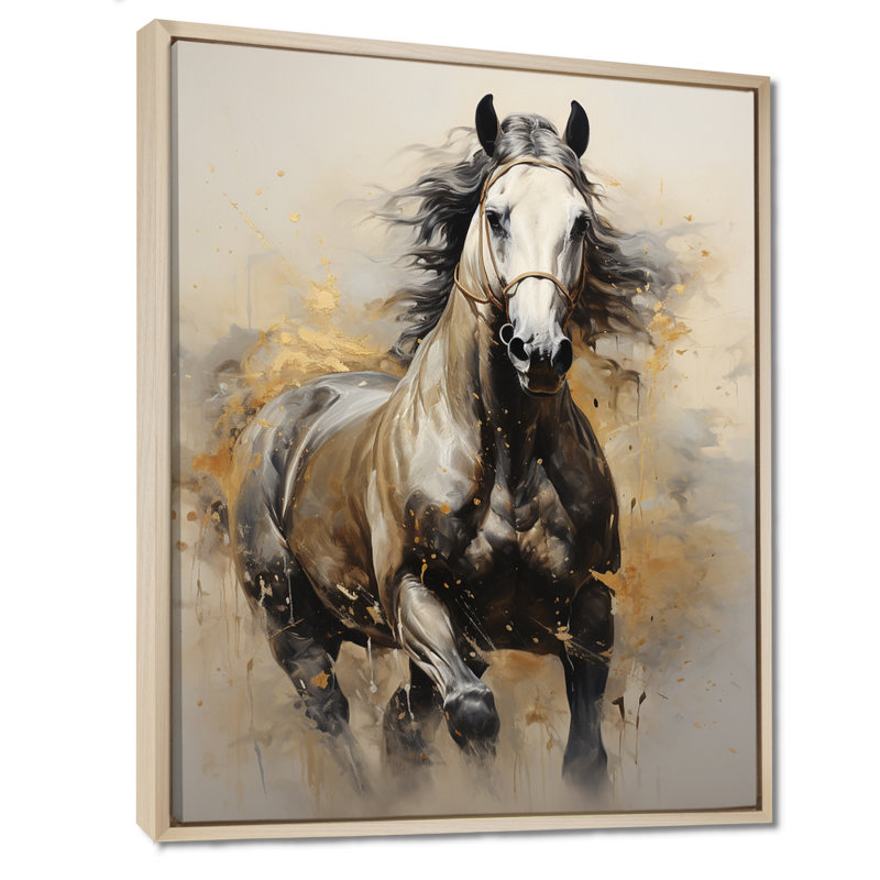 «Keavie Beige Horse Golden Équitation pointillisme», reproduction d'art sur toile, H 32 po x l 16 po x P 1 po