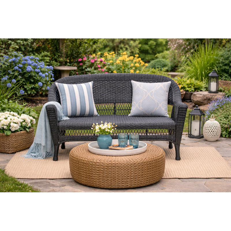 Karan 52'' Wide Straight Metal Loveseat, Black