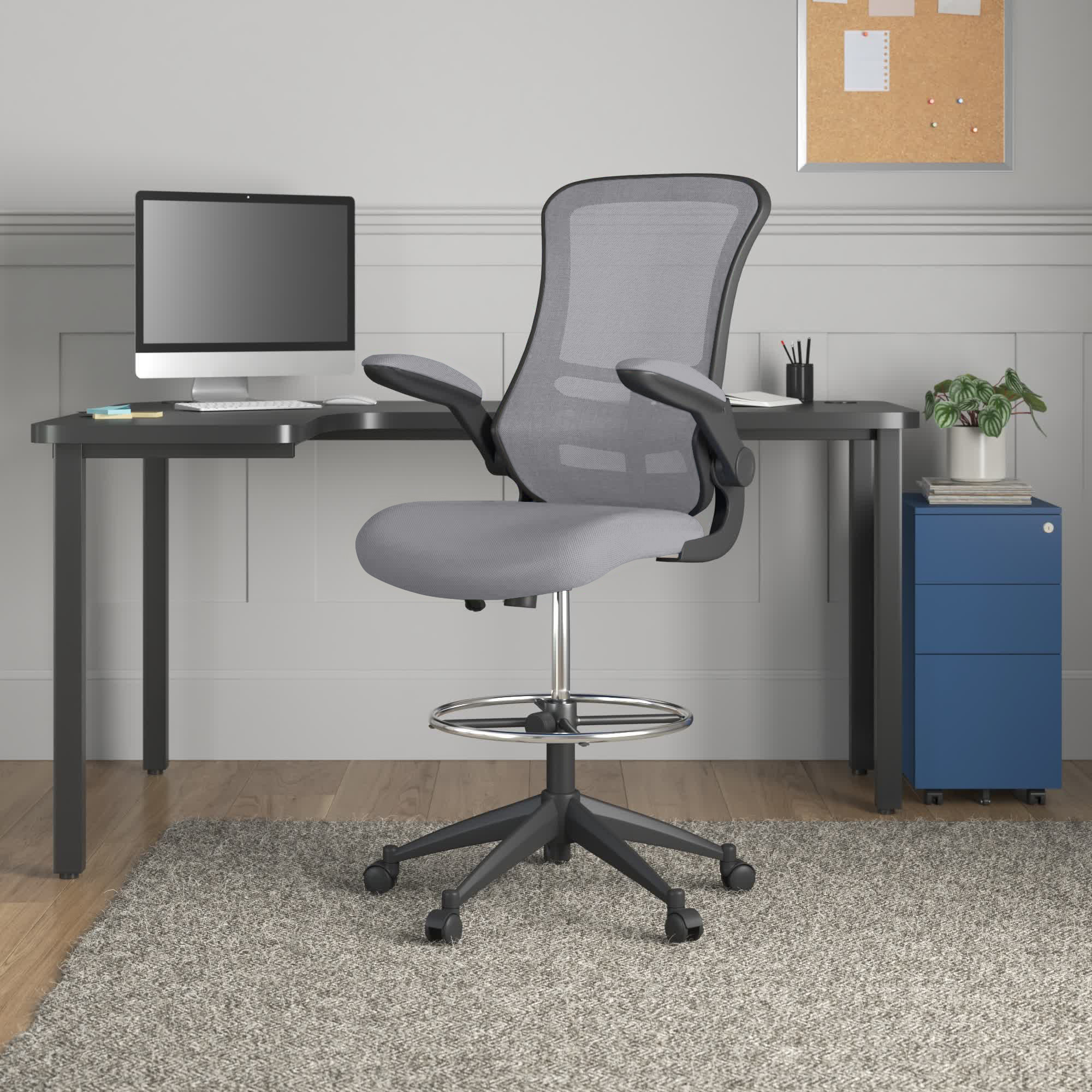 Inbox Zero Flip Top Ergonomic Mesh Drafting Swivel Desk Chair
