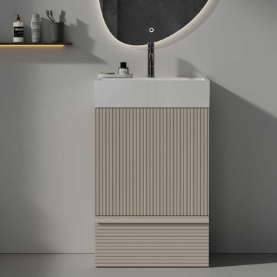 Modern Freestanding 20" Striped Bathroom Vanity With Ceramic Sink