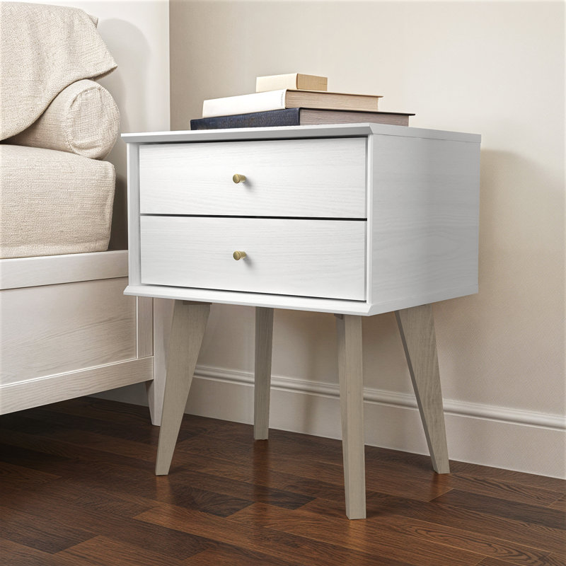 Branquinha 2 Drawer 22" H Nightstand (Set of 2), Pearl White Oak/Oslo Oak, Set of 2