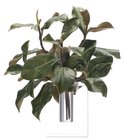 Magnolia Foliage, Green, Glass Block, 16wx16dx18h