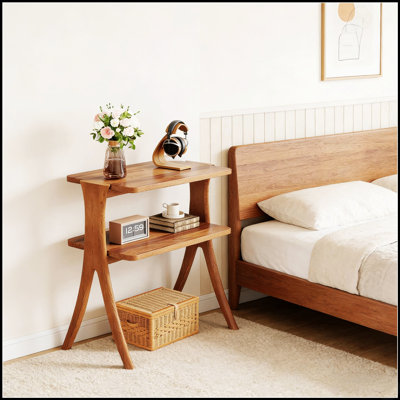 2-Tier Entryway Table, Natural Style End Table, Wood Side Table with Extra Storage and Accessible Height for Tidy Living