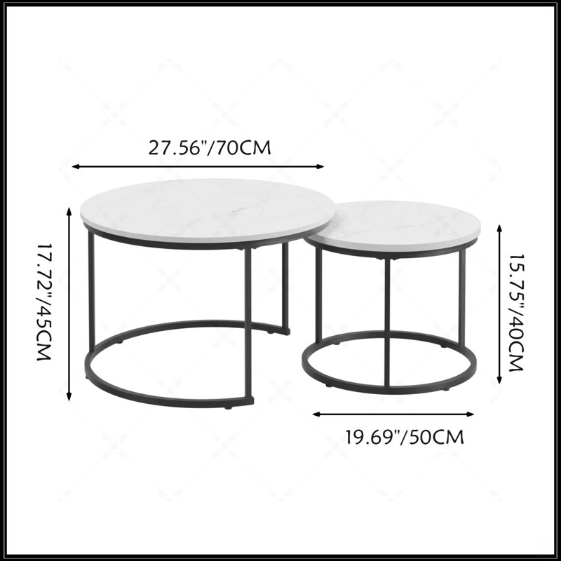 Ensemble de 2 tables basses gigognes, Blanc, Marbre