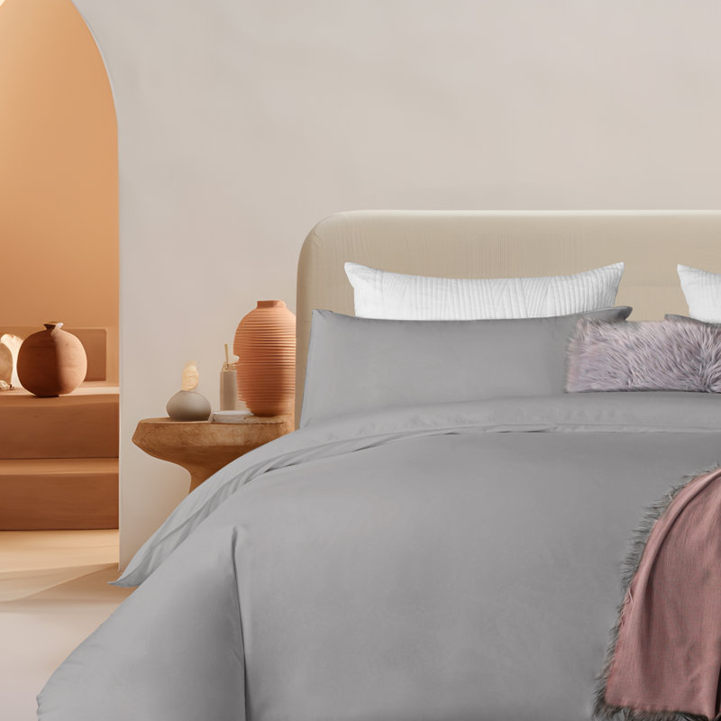 Housse de couette 100% coton , Housse de couette pour très grand lit et 2 taies , Gris