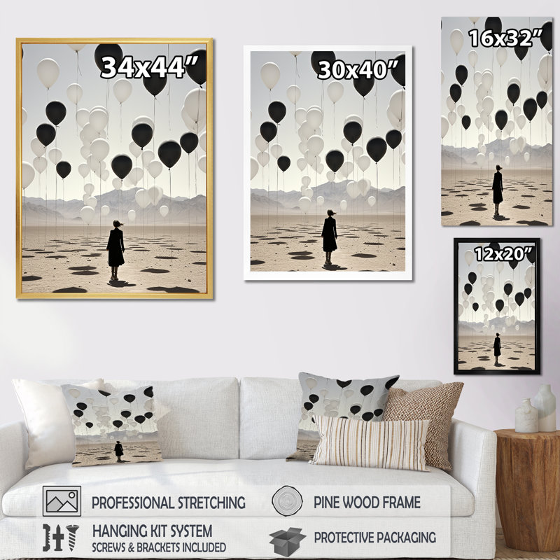 Minimalisme Deset Balloon Scenery sur toile, H 32 po x l 16 po x P 1 po, Toile tendue