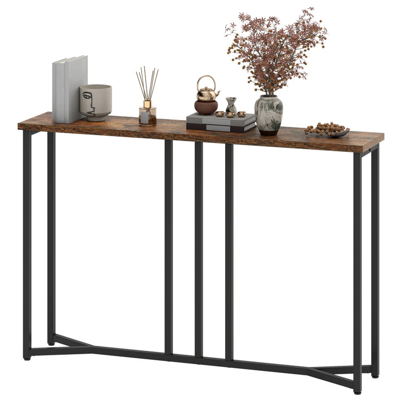Set Of 2 Console Table, Slim Console Table For Hallway, Metal Frame, Sofa Table, Brown, Black, 80 cm H x 100 cm W x 20 cm D
