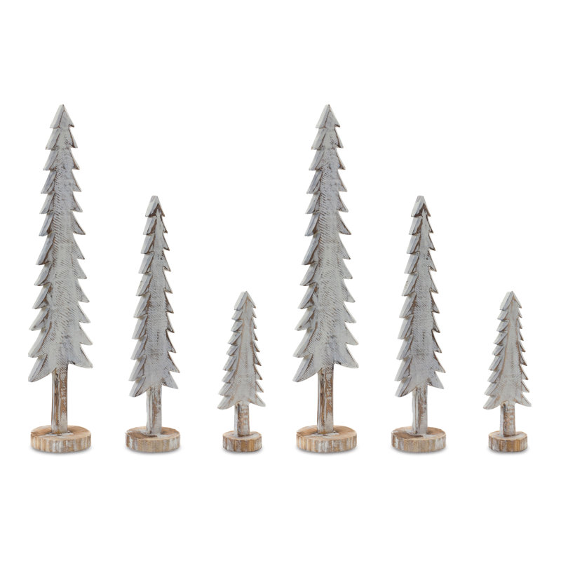Wood Tabletop Pine Tree (Set of 3), White/Brown