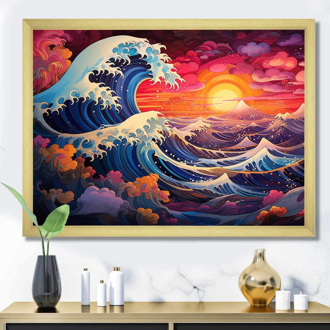 Japanese Sunset Waves Of Kanagawa 7 - Japan Art Wall Art Highland Dunes Overall