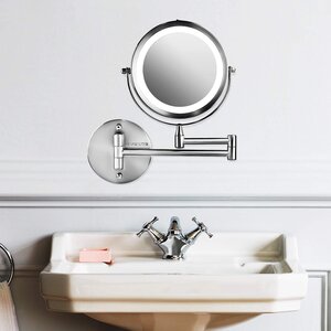 Ovente 7" Lighted Wall Mount Makeup Mirror with Round LED, Compact & Cordless, Battery Powered (crack on one side of 2 sided mirror)