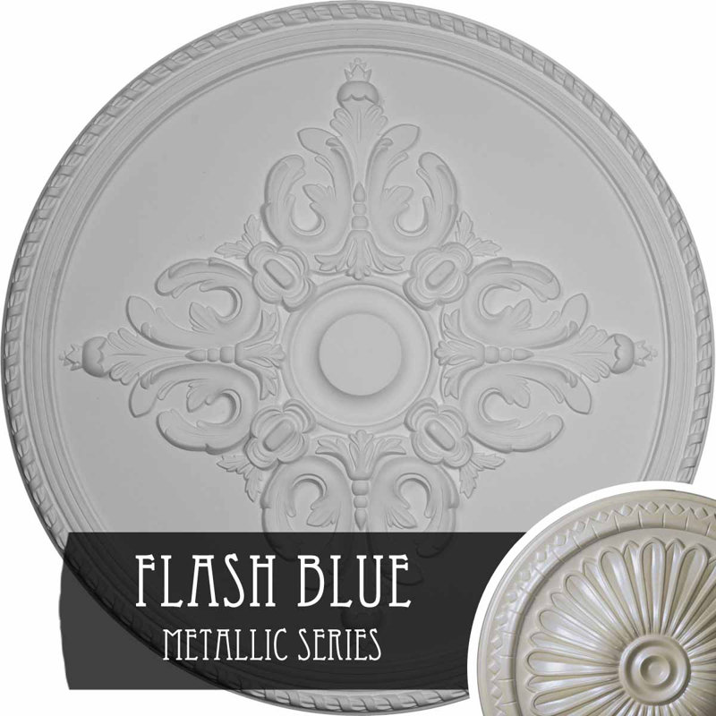 Endurathane Milan Ceiling Medallion, 47 5/8"OD x 2 3/4"P, Hand-Painted Root Beer Crackle Finish, Flash Blue