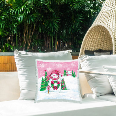 Coussin d'extérieur Winter Snowman & Cottage