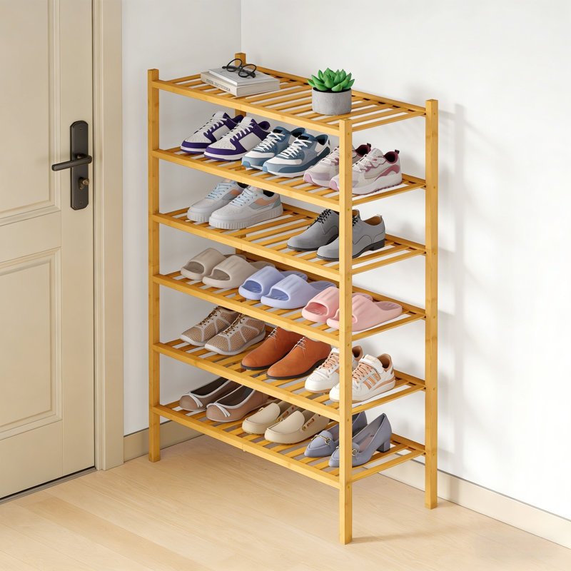 Bamboo Shoe Rack, 36.6" H x 27" W x 11" D