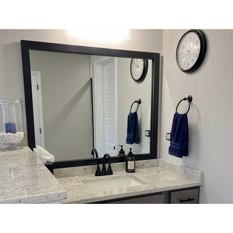 Meade Wood Framed Mirror with Safety Backing ideal for Bathroom / Vanity Mirror, 26" x 38", Black