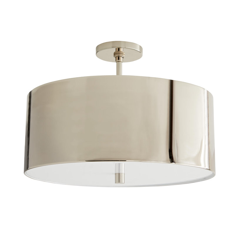 3 - Light 19.5 " Drum Semi Flush Mount, Polished Nickel