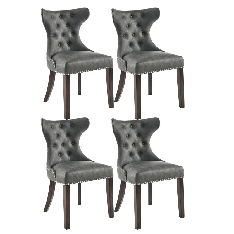 Saphron 19.5'' H Tufted Faux Leather Upholstered Side Chair, Dark Grey, 2