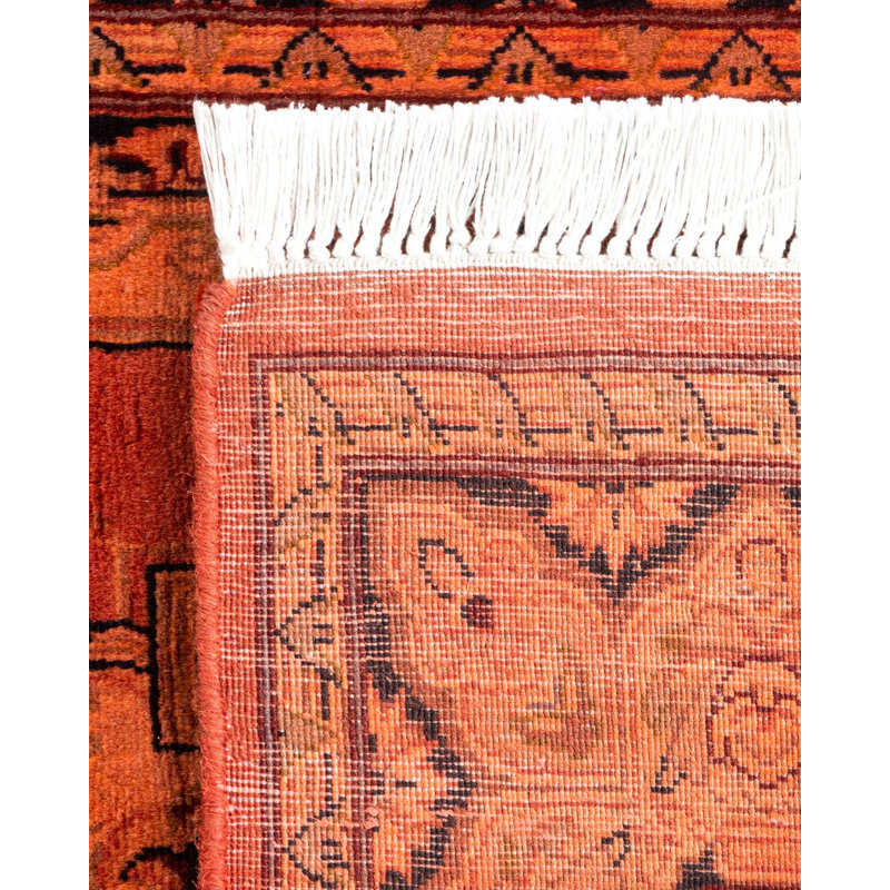 Burnt Orange Hand-Knotted Wool Floral Motif Area Rug