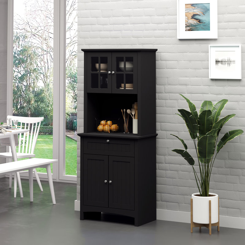 Élégant pour la cuisine, armoire de rangement garde-manger noir avec tiroir, espace pour micro-ondes et tablettes réglables, buffet de cuisine, tiroir et espace, appareil