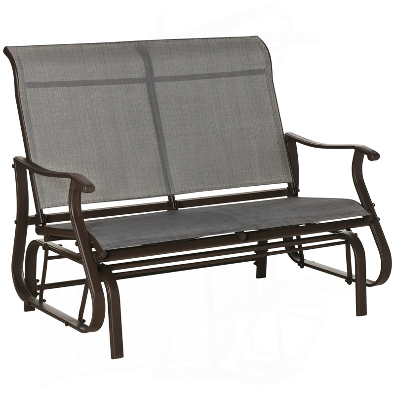 2-Person Outdoor Glider Bench，Patio Glider Loveseat Chair With Powder Coated Steel Frame，2 Seats Porch Rocking Glider For Backyard, Lawn, Garden And Porch, Mixed Grey